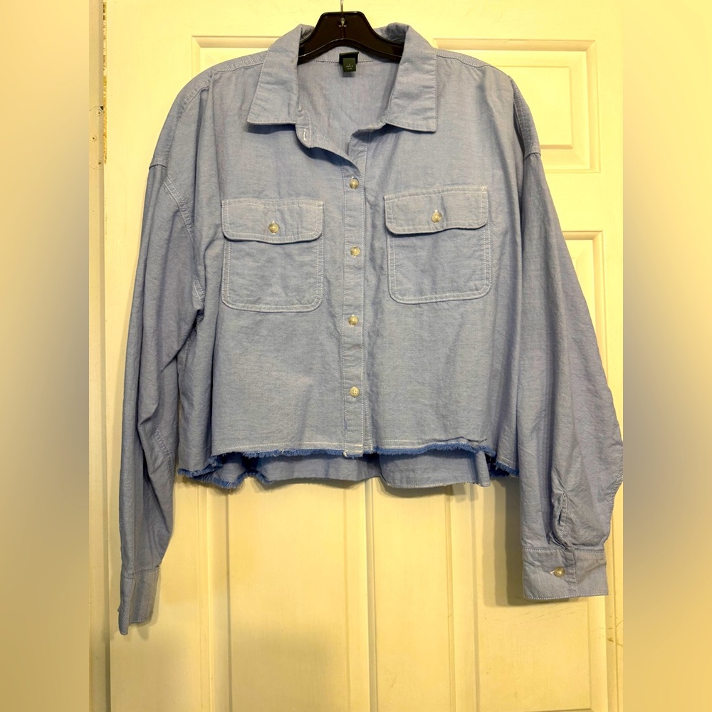 Chambray Cropped Button-Up Shirt
